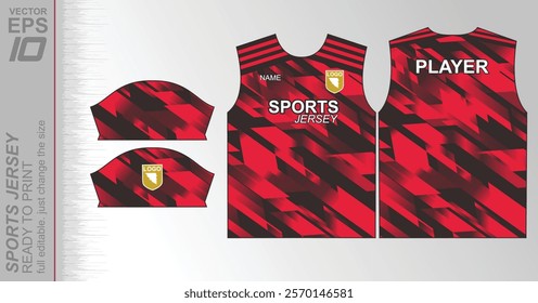 Modern ready-to-print jersey design with dynamic lines and vibrant colors. Perfect for football, basketball, cycling, or sportswear. High-quality, customizable vector file for instant printing.