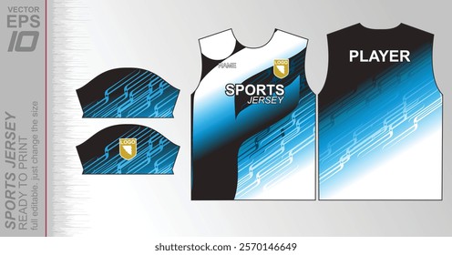 Modern ready-to-print jersey design with dynamic lines and vibrant colors. Perfect for football, basketball, cycling, or sportswear. High-quality, customizable vector file for instant printing.