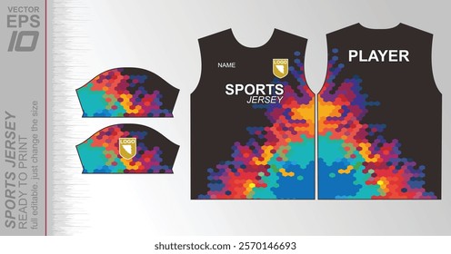 Modern ready-to-print jersey design with dynamic lines and vibrant colors. Perfect for football, basketball, cycling, or sportswear. High-quality, customizable vector file for instant printing.