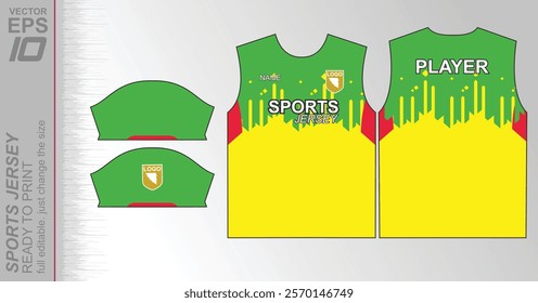 Modern ready-to-print jersey design with dynamic lines and vibrant colors. Perfect for football, basketball, cycling, or sportswear. High-quality, customizable vector file for instant printing.