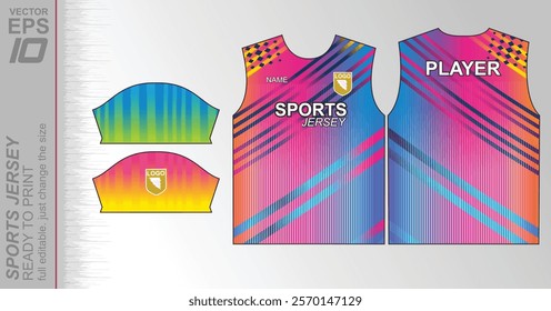 Modern ready-to-print jersey design with dynamic lines and vibrant colors. Perfect for football, basketball, cycling, or sportswear. High-quality, customizable vector file for instant printing.