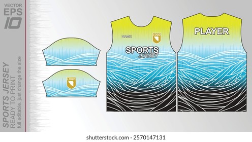 Modern ready-to-print jersey design with dynamic lines and vibrant colors. Perfect for football, basketball, cycling, or sportswear. High-quality, customizable vector file for instant printing.