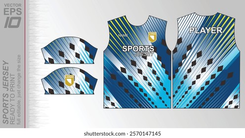 Modern ready-to-print jersey design with dynamic lines and vibrant colors. Perfect for football, basketball, cycling, or sportswear. High-quality, customizable vector file for instant printing.