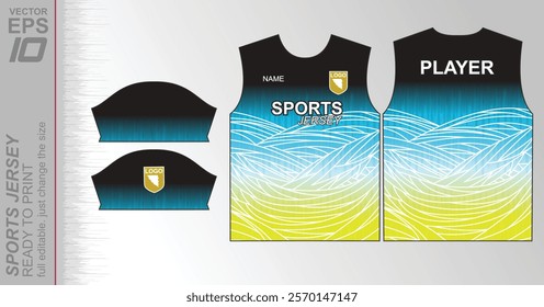 Modern ready-to-print jersey design with dynamic lines and vibrant colors. Perfect for football, basketball, cycling, or sportswear. High-quality, customizable vector file for instant printing.