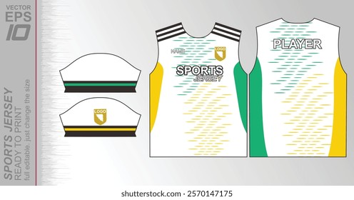 Modern ready-to-print jersey design with dynamic lines and vibrant colors. Perfect for football, basketball, cycling, or sportswear. High-quality, customizable vector file for instant printing.