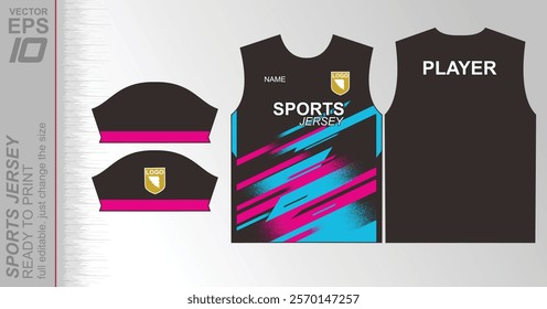 Modern ready-to-print jersey design with dynamic lines and vibrant colors. Perfect for football, basketball, cycling, or sportswear. High-quality, customizable vector file for instant printing.