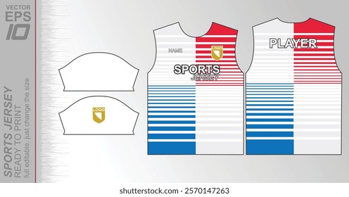 Modern ready-to-print jersey design with dynamic lines and vibrant colors. Perfect for football, basketball, cycling, or sportswear. High-quality, customizable vector file for instant printing.