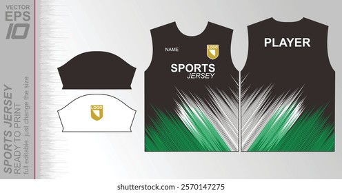 Modern ready-to-print jersey design with dynamic lines and vibrant colors. Perfect for football, basketball, cycling, or sportswear. High-quality, customizable vector file for instant printing.