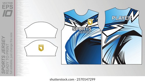 Modern ready-to-print jersey design with dynamic lines and vibrant colors. Perfect for football, basketball, cycling, or sportswear. High-quality, customizable vector file for instant printing.