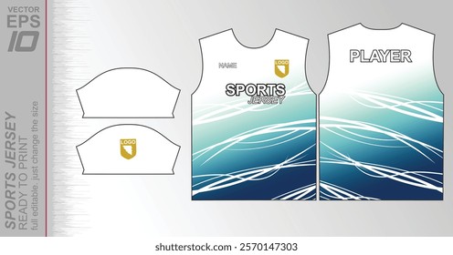 Modern ready-to-print jersey design with dynamic lines and vibrant colors. Perfect for football, basketball, cycling, or sportswear. High-quality, customizable vector file for instant printing.