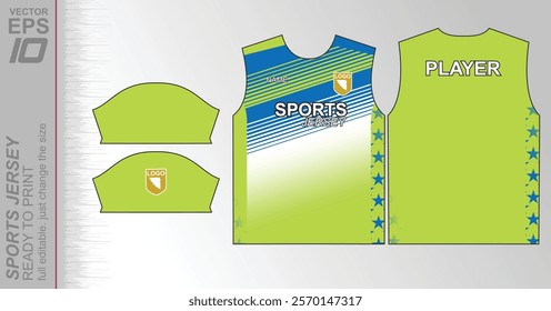 Modern ready-to-print jersey design with dynamic lines and vibrant colors. Perfect for football, basketball, cycling, or sportswear. High-quality, customizable vector file for instant printing.