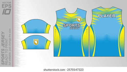 Modern ready-to-print jersey design with dynamic lines and vibrant colors. Perfect for football, basketball, cycling, or sportswear. High-quality, customizable vector file for instant printing.