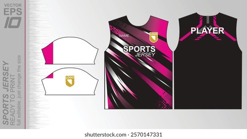 Modern ready-to-print jersey design with dynamic lines and vibrant colors. Perfect for football, basketball, cycling, or sportswear. High-quality, customizable vector file for instant printing.