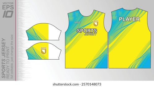 Modern ready-to-print jersey design with dynamic lines and vibrant colors. Perfect for football, basketball, cycling, or sportswear. High-quality, customizable vector file for instant printing.