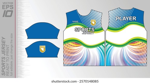 Modern ready-to-print jersey design with dynamic lines and vibrant colors. Perfect for football, basketball, cycling, or sportswear. High-quality, customizable vector file for instant printing.