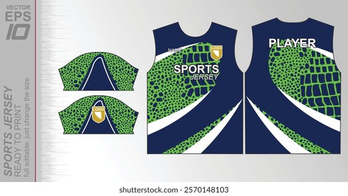 Modern ready-to-print jersey design with dynamic lines and vibrant colors. Perfect for football, basketball, cycling, or sportswear. High-quality, customizable vector file for instant printing.