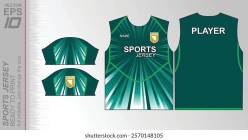 Modern ready-to-print jersey design with dynamic lines and vibrant colors. Perfect for football, basketball, cycling, or sportswear. High-quality, customizable vector file for instant printing.