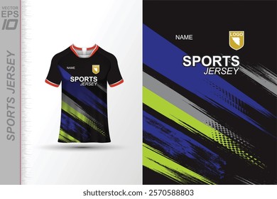 Modern ready-to-print jersey design with dynamic lines and vibrant colors. Perfect for football, basketball, cycling, or sportswear. High-quality, customizable vector file for instant printing.