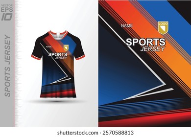 Modern ready-to-print jersey design with dynamic lines and vibrant colors. Perfect for football, basketball, cycling, or sportswear. High-quality, customizable vector file for instant printing.