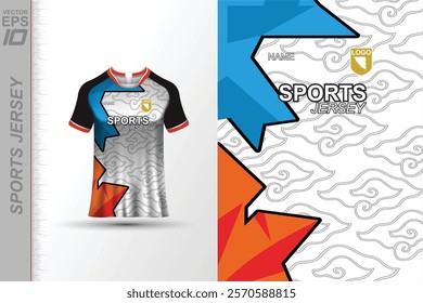 Modern ready-to-print jersey design with dynamic lines and vibrant colors. Perfect for football, basketball, cycling, or sportswear. High-quality, customizable vector file for instant printing.