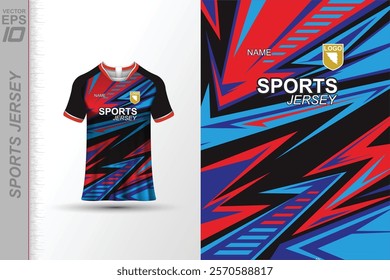 Modern ready-to-print jersey design with dynamic lines and vibrant colors. Perfect for football, basketball, cycling, or sportswear. High-quality, customizable vector file for instant printing.