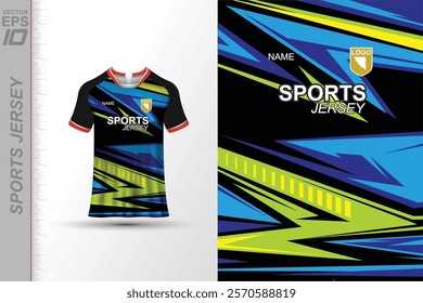 Modern ready-to-print jersey design with dynamic lines and vibrant colors. Perfect for football, basketball, cycling, or sportswear. High-quality, customizable vector file for instant printing.