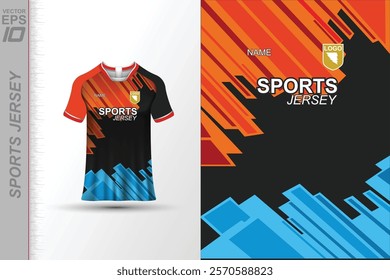 Modern ready-to-print jersey design with dynamic lines and vibrant colors. Perfect for football, basketball, cycling, or sportswear. High-quality, customizable vector file for instant printing.