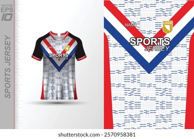 Modern ready-to-print jersey design with dynamic lines and vibrant colors. Perfect for football, basketball, cycling, or sportswear. High-quality, customizable vector file for instant printing.