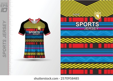 Modern ready-to-print jersey design with dynamic lines and vibrant colors. Perfect for football, basketball, cycling, or sportswear. High-quality, customizable vector file for instant printing.