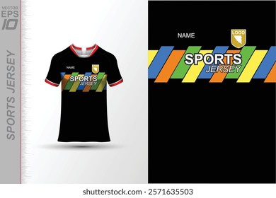 Modern ready-to-print jersey design with dynamic lines and vibrant colors. Perfect for football, basketball, cycling, or sportswear. High-quality, customizable vector file for instant printing.