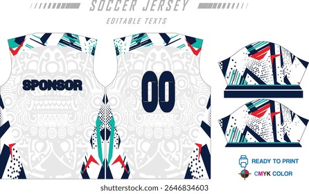 Modern ready-to-print jersey design with dynamic lines and vibrant colors. Perfect for football, basketball, cycling, or sportswear. High-quality, customizable vector file for instant printing.