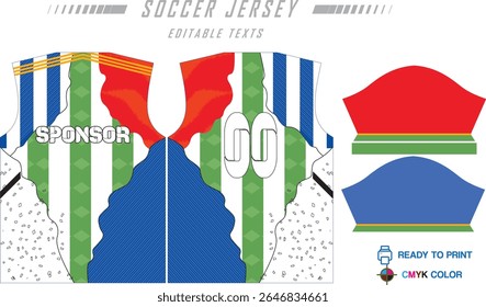 Modern ready-to-print jersey design with dynamic lines and vibrant colors. Perfect for football, basketball, cycling, or sportswear. High-quality, customizable vector file for instant printing.