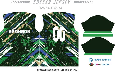 Modern ready-to-print jersey design with dynamic lines and vibrant colors. Perfect for football, basketball, cycling, or sportswear. High-quality, customizable vector file for instant printing.