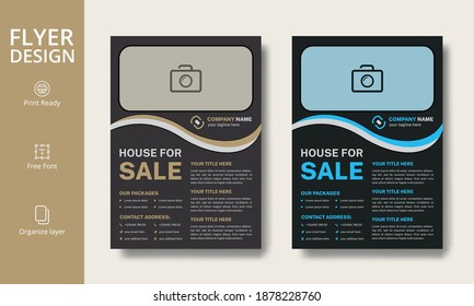 Modern Real Estate Advertising Blue and Ocher Flyer Design Template