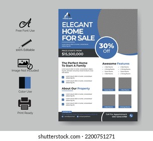 Modern Real Estate Agent Flyer Template, Vector Template A4 Layout, Property Sell Flyer Design