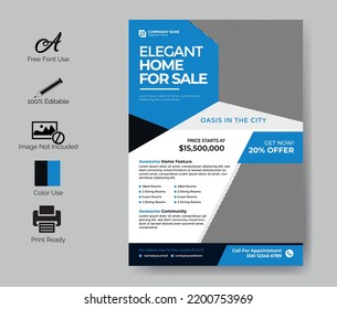 Modern Real Estate Agent Flyer Template, Vector Template A4 Layout, Property Sell Flyer Design