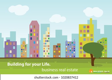 Modern real estate of architectural building design, city scene, design template, corporate branding identity.