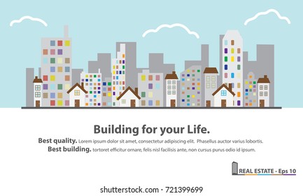 Modern real estate of architectural building design, city scene, design template, corporate branding identity.