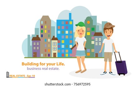 Modern real estate of architectural building design, city scene, design template, corporate branding identity.