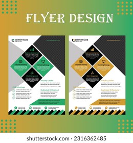 Modern Real Estate Business Flyer Design, Two Color, Vector Template, A4 Size, Golden and green colour, design,