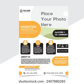 Modern Real Estate Business Flyer Design, Two Color, Vector Template, A4 Size, Teal Orange Color, Shape Layout.