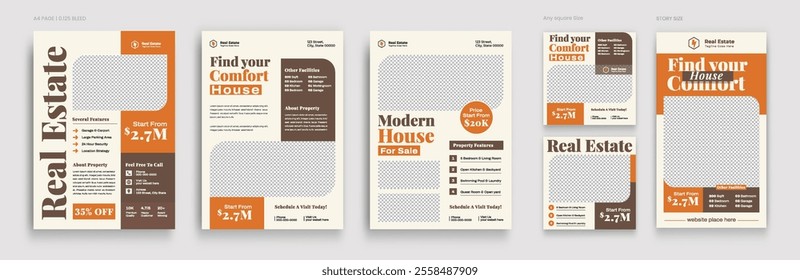 Modern Real Estate Business Flyer Design, social media and story full set, property sale promotion web banner design, house square template set