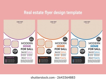 Modern Real Estate Business Flyer Design, Two Color, Vector Template, A4 Size, Teal Orange Color, Shape Layout.
