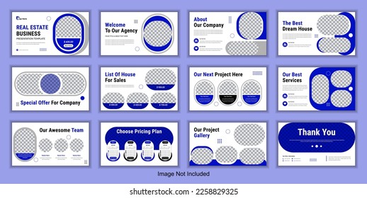 Modern real estate business powerpoint presentation slides template set or minimal architecture portfolio brochure design.