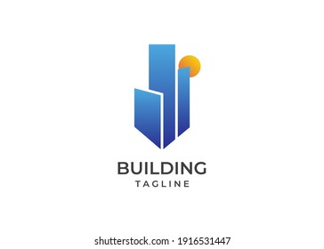 Modern Real Estate Company Gradient Blue Logo. Building, Construction Working Industry Logo Concept Icon. Residential Contractor, General Contractor And Commercial Office Property Business Logos.
