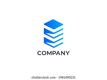 Modern Real Estate Company Gradient Blue. Building, Construction Working Industry Logo Concept Icon. Residential Contractor, General Contractor.