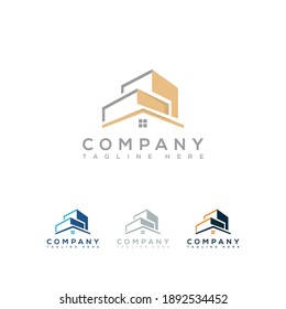 Modern Real Estate Company Logo Design, Building, Construction Working Industry Concept Icon. Residential Contractor, General Contractor, And Commercial Office Property Business Logos