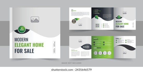 Modern real estate, construction, renovation, home selling business square trifold brochure template or real estate square trifold. Modern real estate, construction, home selling business trifold