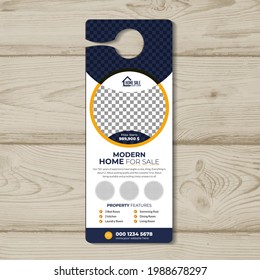 Modern Real Estate Door Hanger design. Door hanger mockup template. Flyer concept, colors scheme, Poster design template.