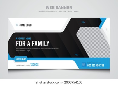 Moderna Plantilla De Banner Web Editable En Inmobiliaria. Concepto de Equilibrio de Equilibrio de Equilibrio de Modelo de Casa. Banner web de Dinero Inmobiliario